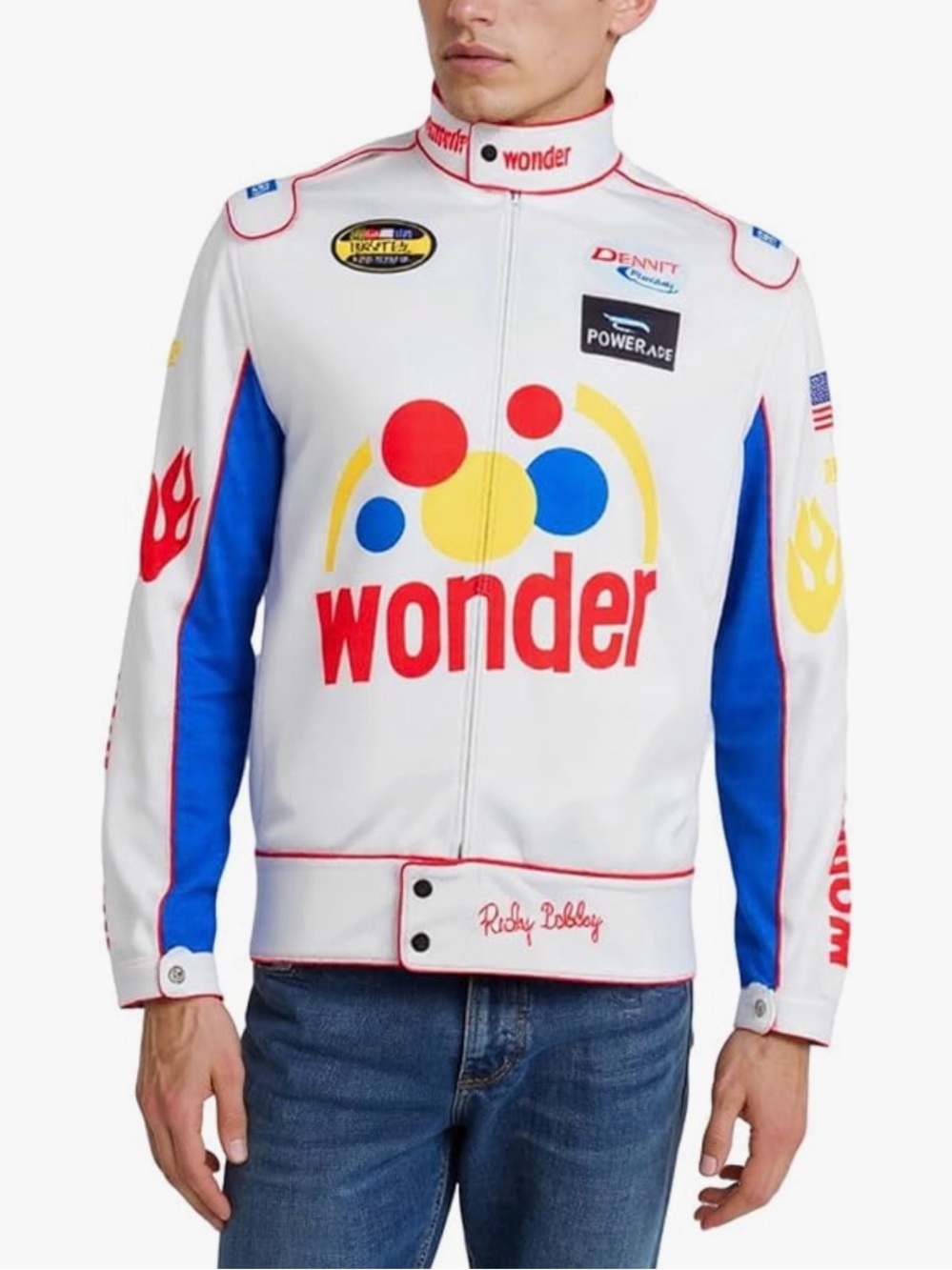 Talladega Nights Ricky Bobby Wonder Bread White Racing Jacket Men’s Size Large